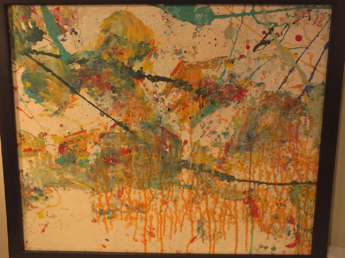 TARO YAMAMOTO DRIP PAINTING: Modernist drip watercolor painting signed Taro Yamamoto 19.5 x 23.5 inches, framed. (Yamamoto was a Japanese/American abstract painter 1919-1994)