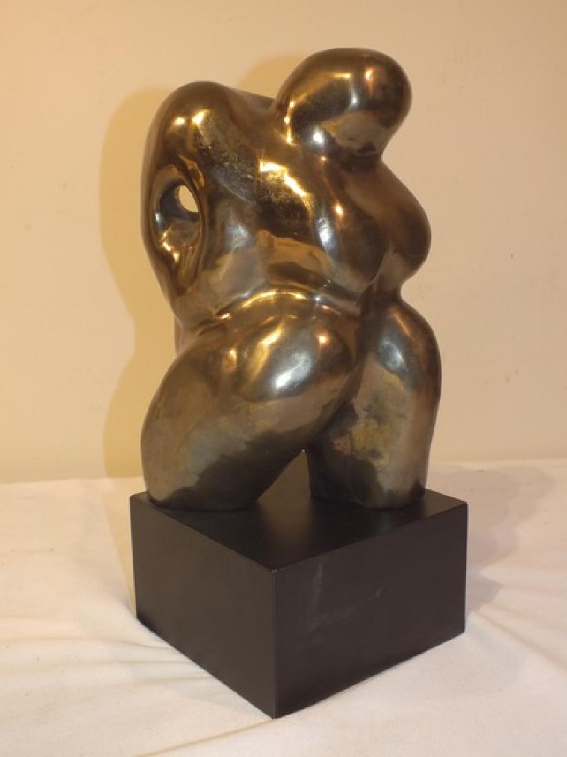 JUDITH SHAH ABSTRACT NUDE BRONZE: Abstract fine quality bronze of a reclining nude signed SHAH 1979. Limited edition 2/10. Mounted on ebony wood base. 16.75 x 7 inches. (Judith Shah went to BU School of Fine Arts and was influenced by