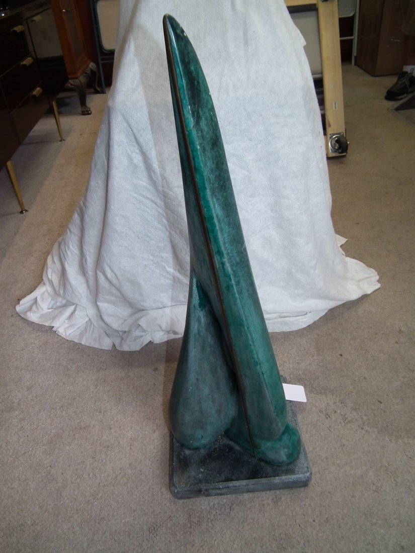 ABSTRACT STONE SCULPTURE - BREEDEN 92: Vintage carved stone abstract sculpture in stone, brass and granite signed BREEDEN '92. Size: 31 inches high x 10 in square.