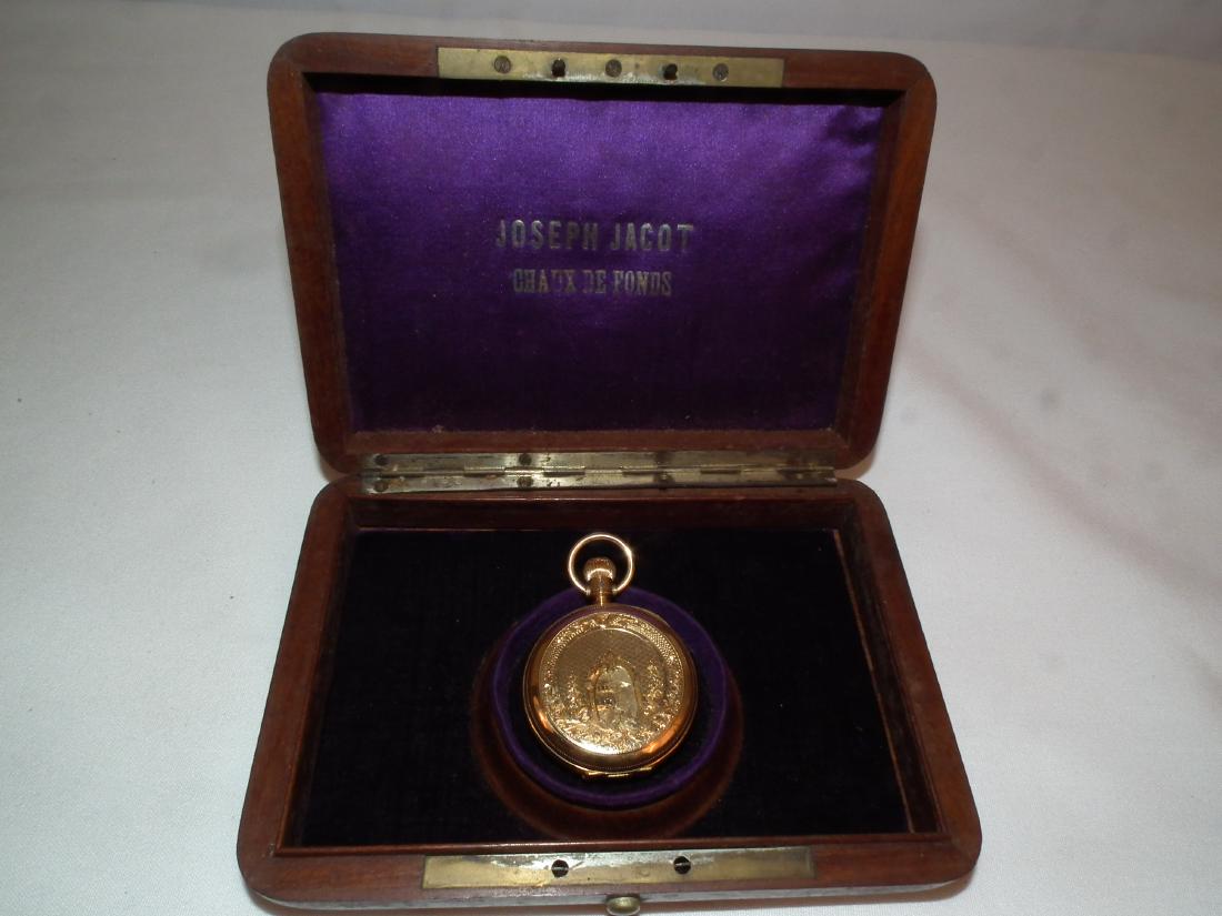 BEQUELIN GOLD POCKET WATCH: Solid 14k gold cased pocket watch with enameled dial and sunken second hand dial signed Henry Beguelin, Locle (Switzerland). 41mm case stamped WECCCo Warranted 14k with serial number 281041. Beguelin