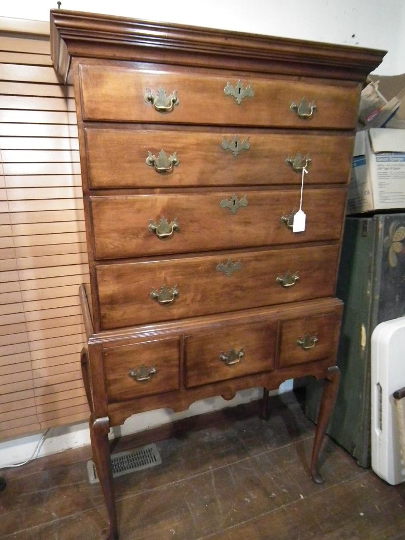 PERIOD QUEEN ANNE HIGHBOY: Period Queen Anne maple highboy (all original) with 7 drawers, 69 high x 39 wide x 20 inches deep.