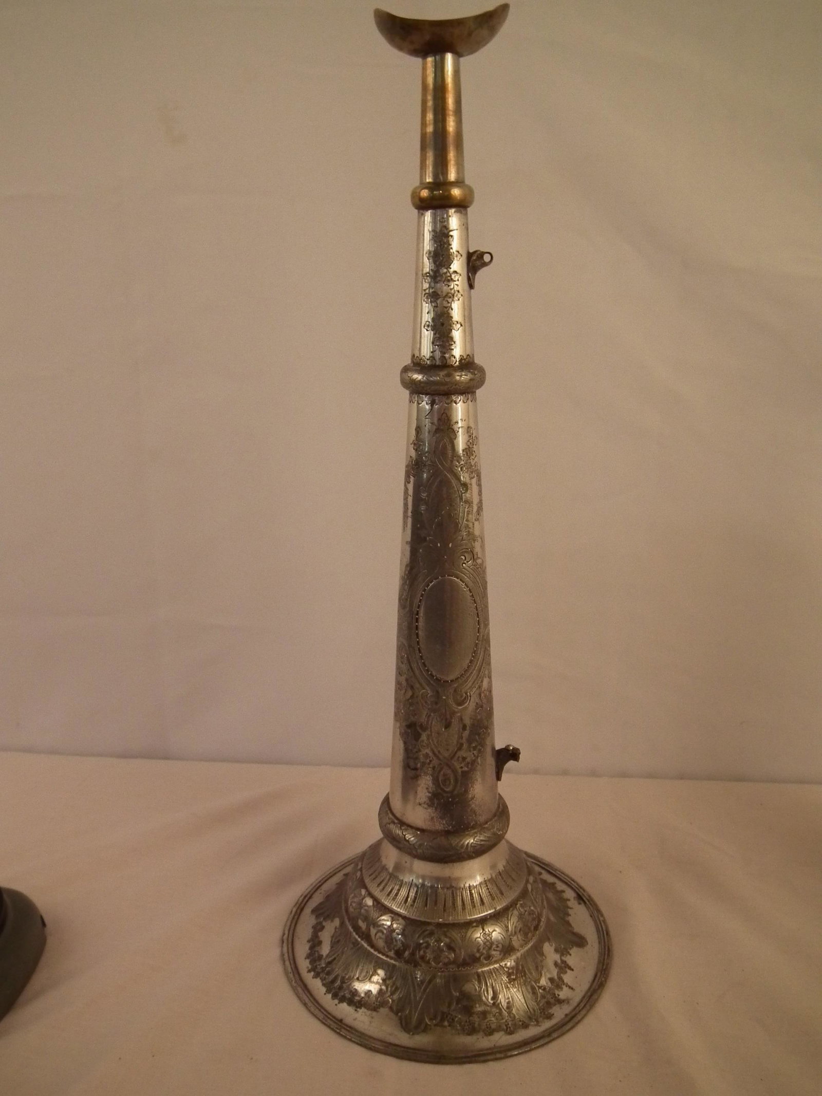 1869 CHESTER PA FIRE TRUMPET: 19th century silver plated fire trumpet with engraved presentation WON BY THE FRANKLIN FIRE CO NO. 1 OF CHESTER AT A FAIR HELD AT NATIONAL HALL FOR BENEFIT OF SOLDIER AND SAILORS MONUMENT ASSOC. JUNE 