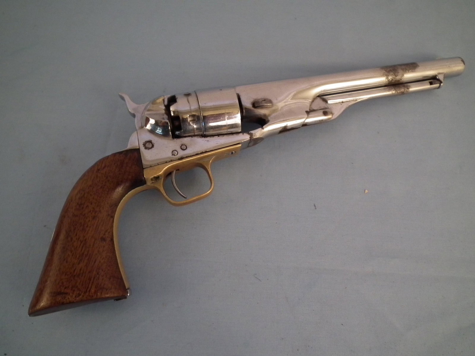 ANTIQUE COLT CHROME PLATED PISTOL: Colt 44 caliber pistol, later chrome plating, one serial #157651, (due to plating), 14.5 in long, 8 in barrel.