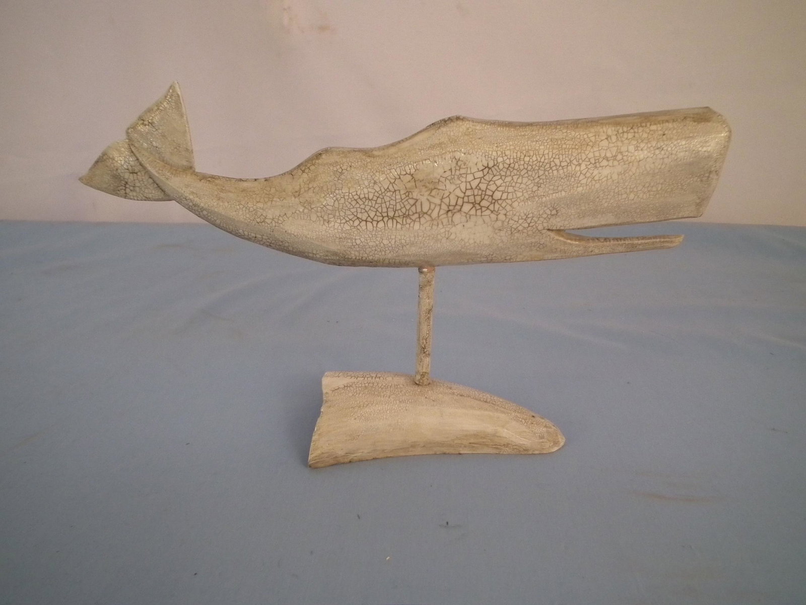NANTUCKET WHALE WEATHERVANE: Carved and painted wood whale weathervane signed NANTUCKET WEATHERVANE REPLICA, PAUL MCCARTHY, @ BREWSTER, #91 - 2004. 10 x 5.5 inches.