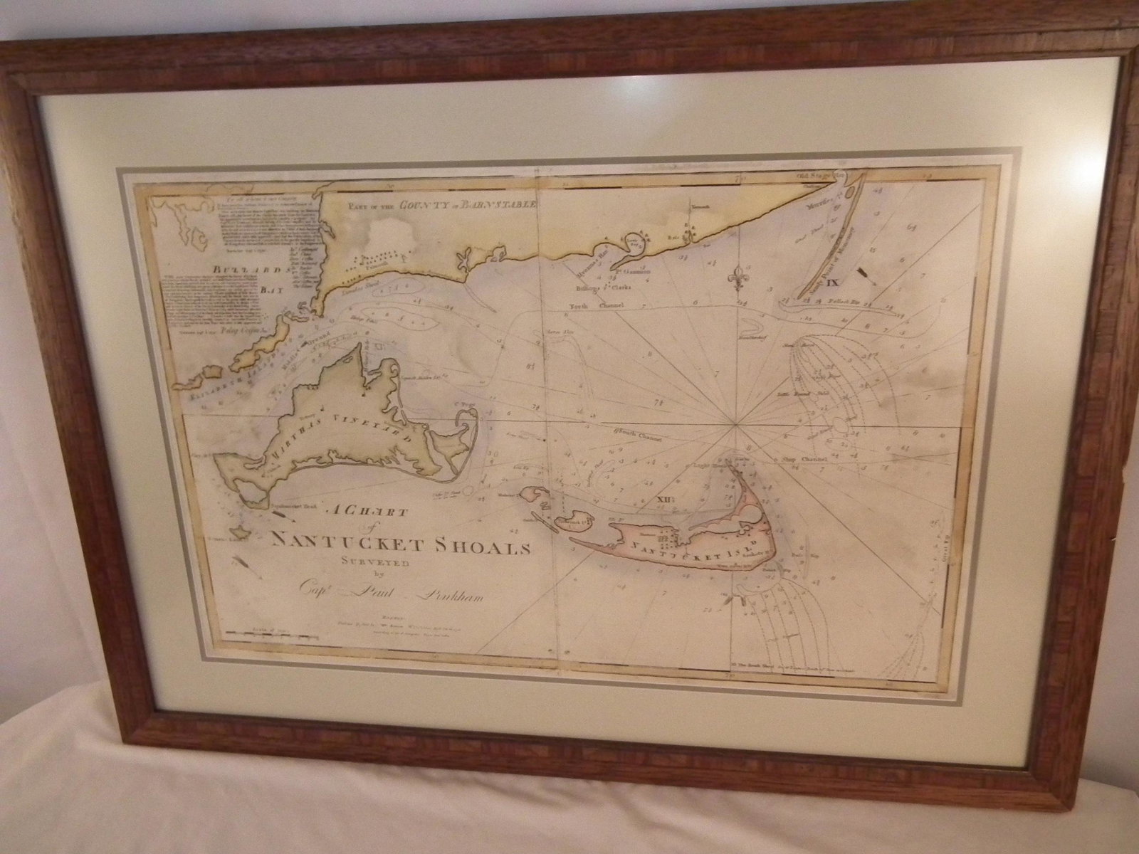 NANTUCKET SHOALS PRINT: Old reprint map CHART OF NANTUCKET SHOALS by Capt. Paul Pinkham Boston 1791. 27 x 37 inches.