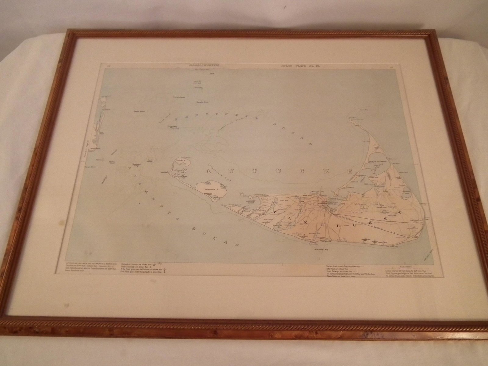 1907 NANTUCKET ATLAS PLATE: Antique framed Nantucket Atlas plate No. 10 by G. Walker, Boston copyright 1907. 19 x 27 inches, framed 27 x 35 inches.