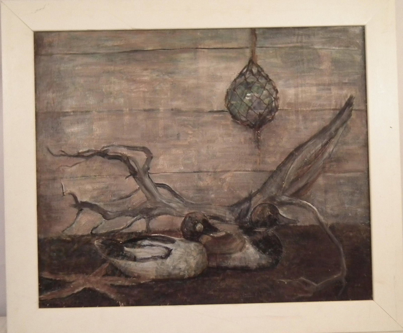 RUTH H. SUTTON STILL LIFE PAINTING: Oil painting on canvas of a nautical-themed still life titled OBJECTS FROM THE SEA SHORE #5, signed Ruth Haviland Sutton. Has Nina Hellman provenance and bill of sale verso. 25 x 30 inches, framed 30 
