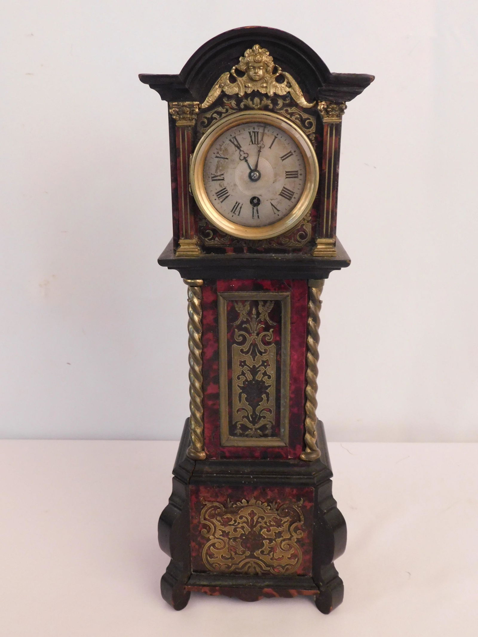 FRENCH BOULLE MINI TALL CLOCK (1 of 3)