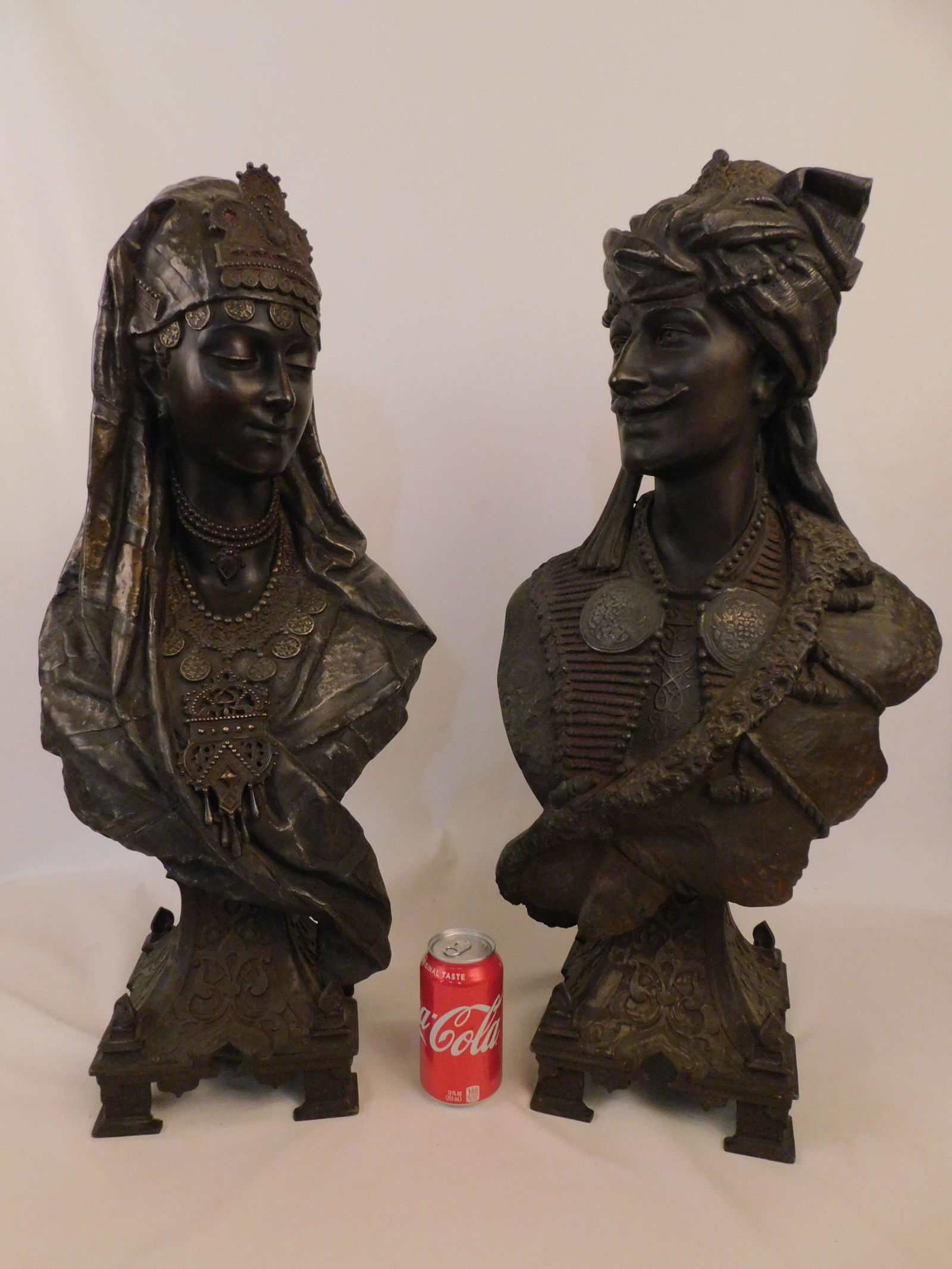 PAIR ORIENTALIST SPELTER BUSTS - PRINCE & PRINCESS (1 of 6)