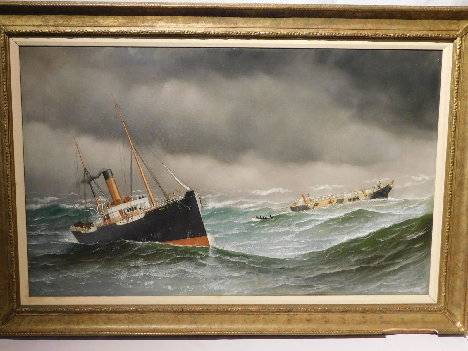 ANTIQUE MARINE RESCUE PAINTING (1 of 5)