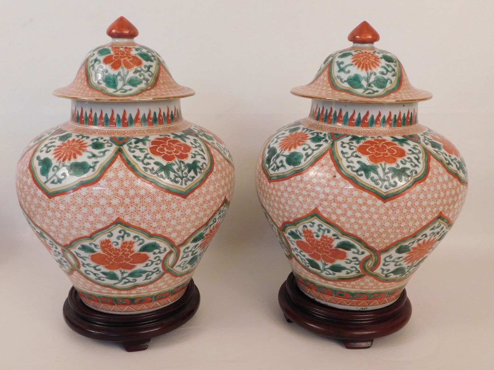PAIR CHINESE COVERED GINGER JARS (1 of 2)