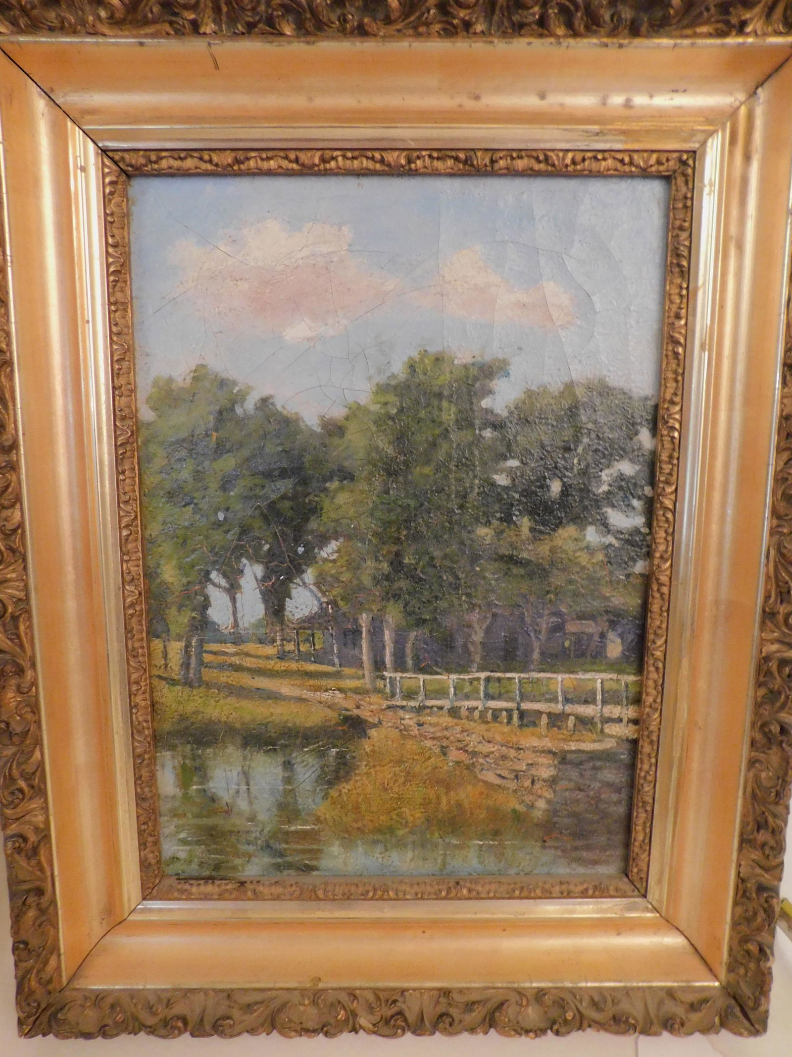 VICTORIAN PAINTING WITH BRIDGE & FARM (1 of 2)
