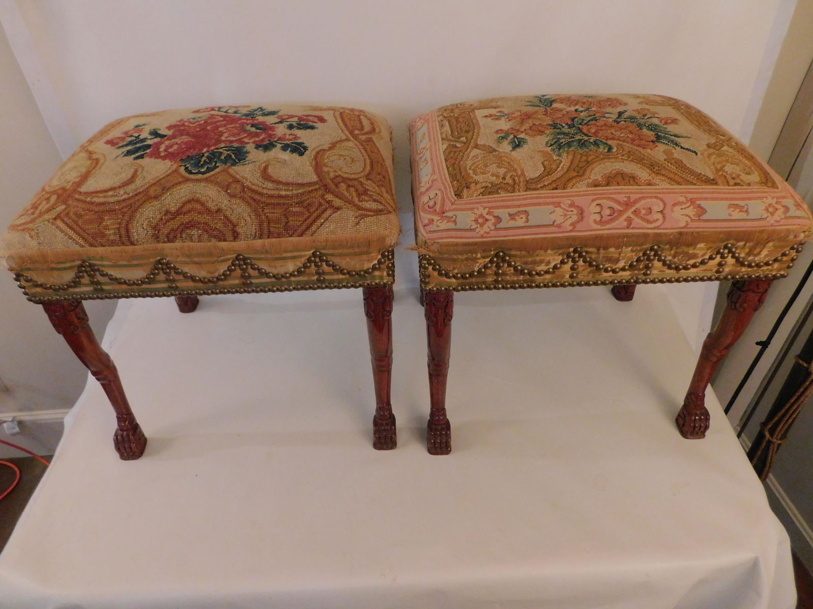 PAIR NEEDLEPOINT BENCHES (1 of 3)