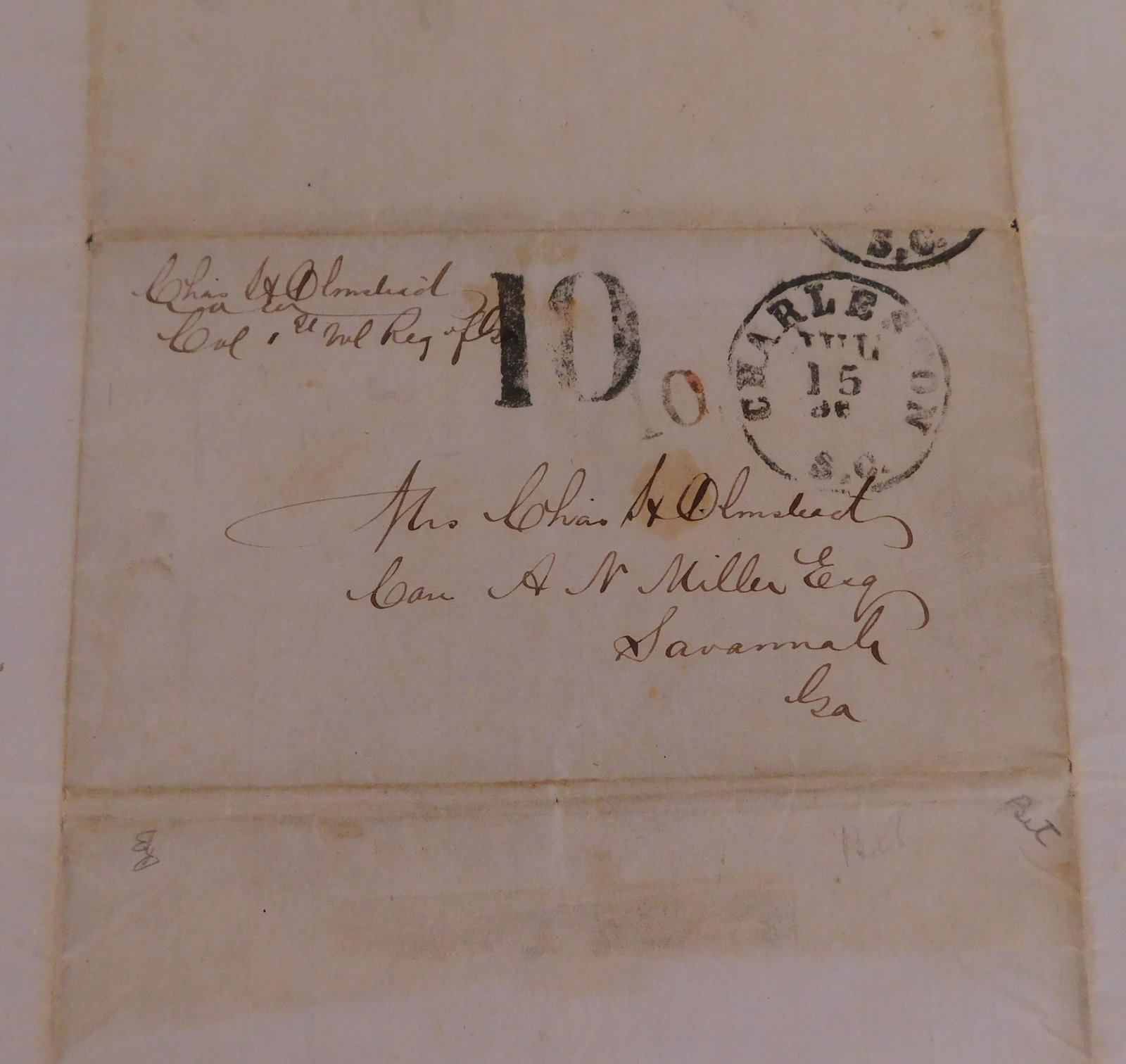 CIVIL WAR LETTER FT. WAGNER 1863: Confederate Civil War letter written from Ft. Wagner South Carolina on July 14, 1863 by Colonel Charles Olmstead of the 1st Georgia Infantry to his wife (date stamped July 15 Charleston SC). It detail