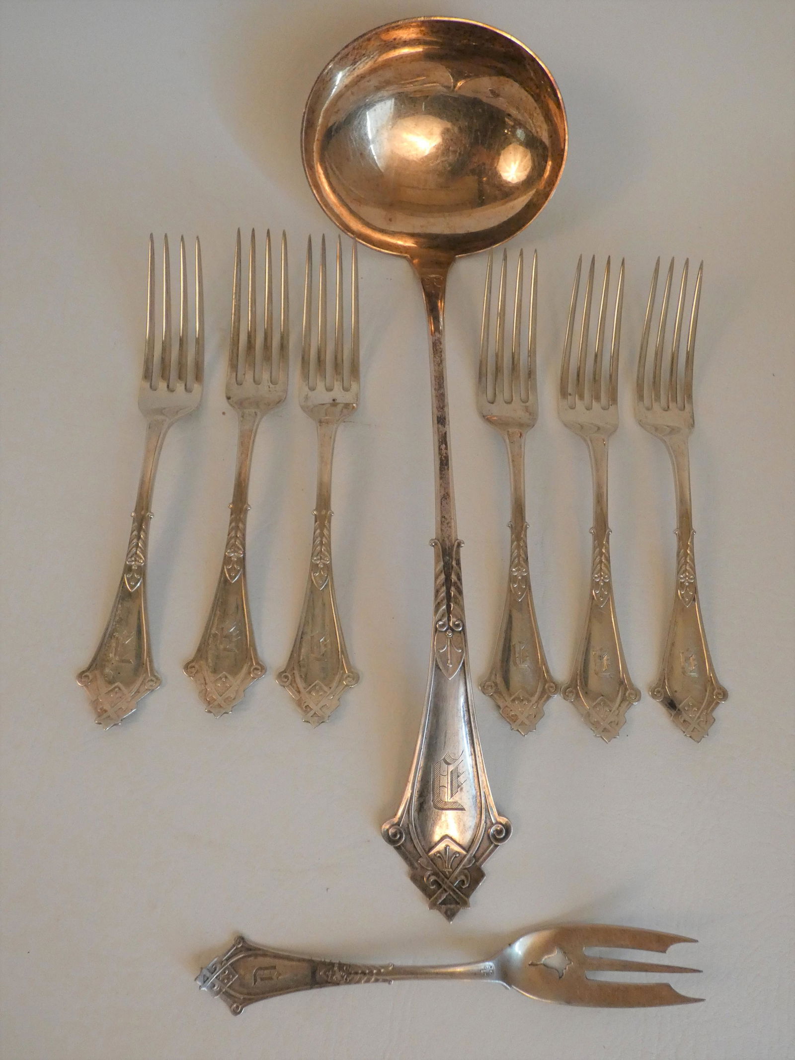 WOOD & HUGHES STERLING LADLE & FORKS (1 of 2)