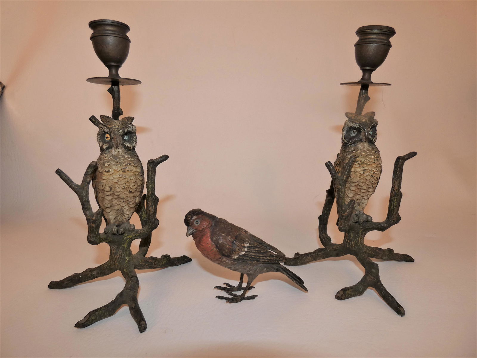3 AUSTRIAN BRONZE BIRDS: OWL CANDLESTICKS (1 of 2)