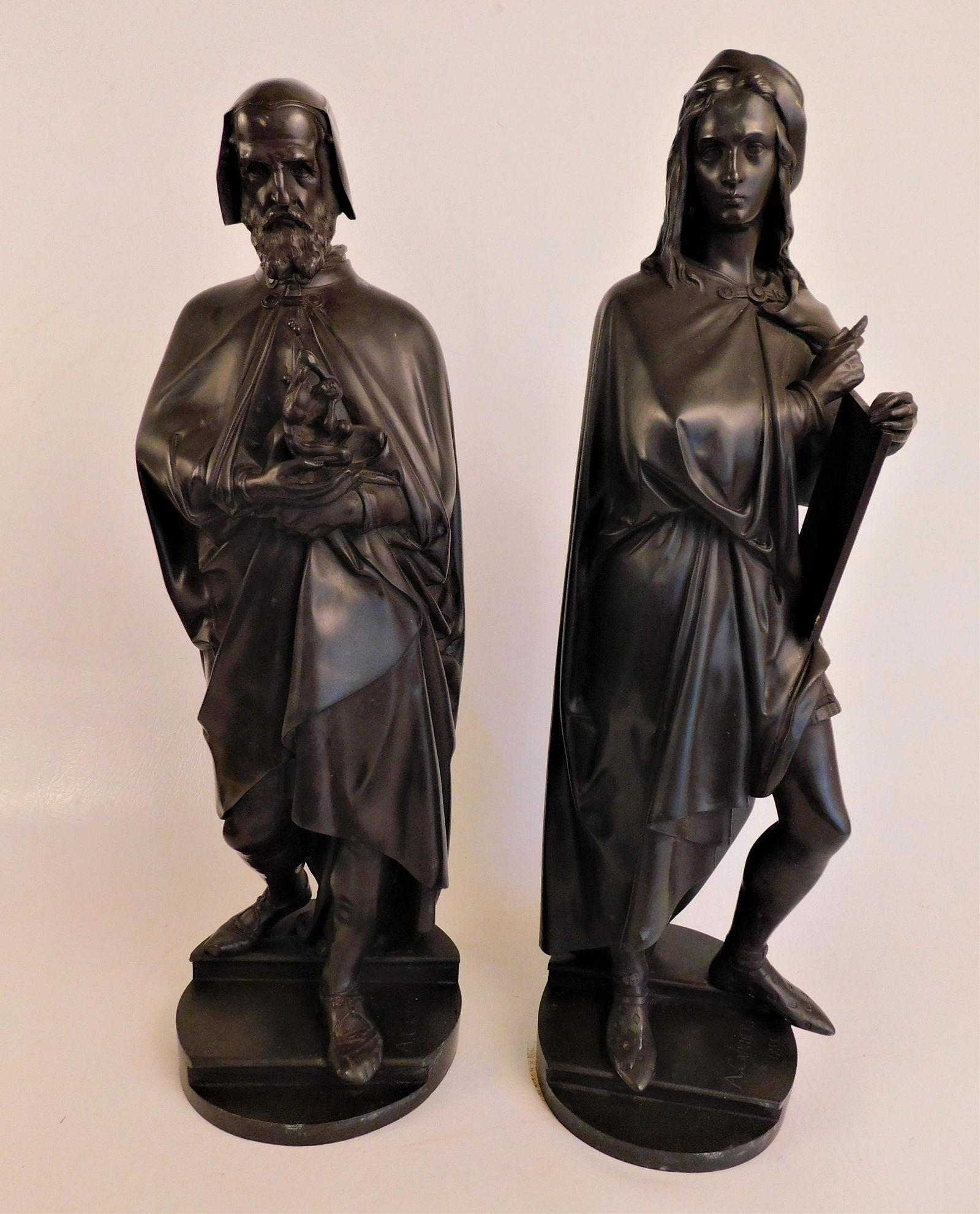 2 FRENCH BRONZE FIGURES BY A. CARRIER: MICHELANGELO & (1 of 8)