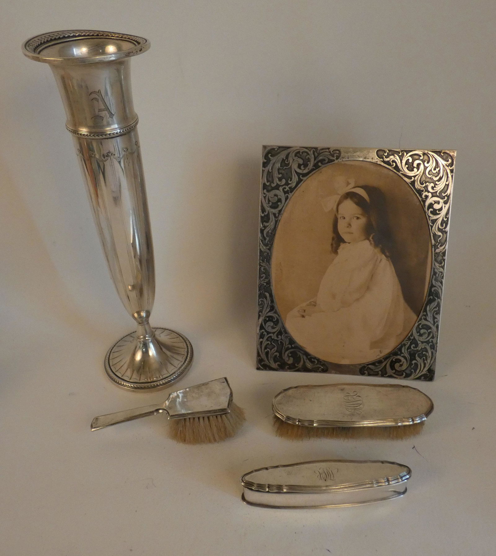 OLD STERLING 14 INCH VASE, REDLICH FRAME & VANITY ITEMS (1 of 5)