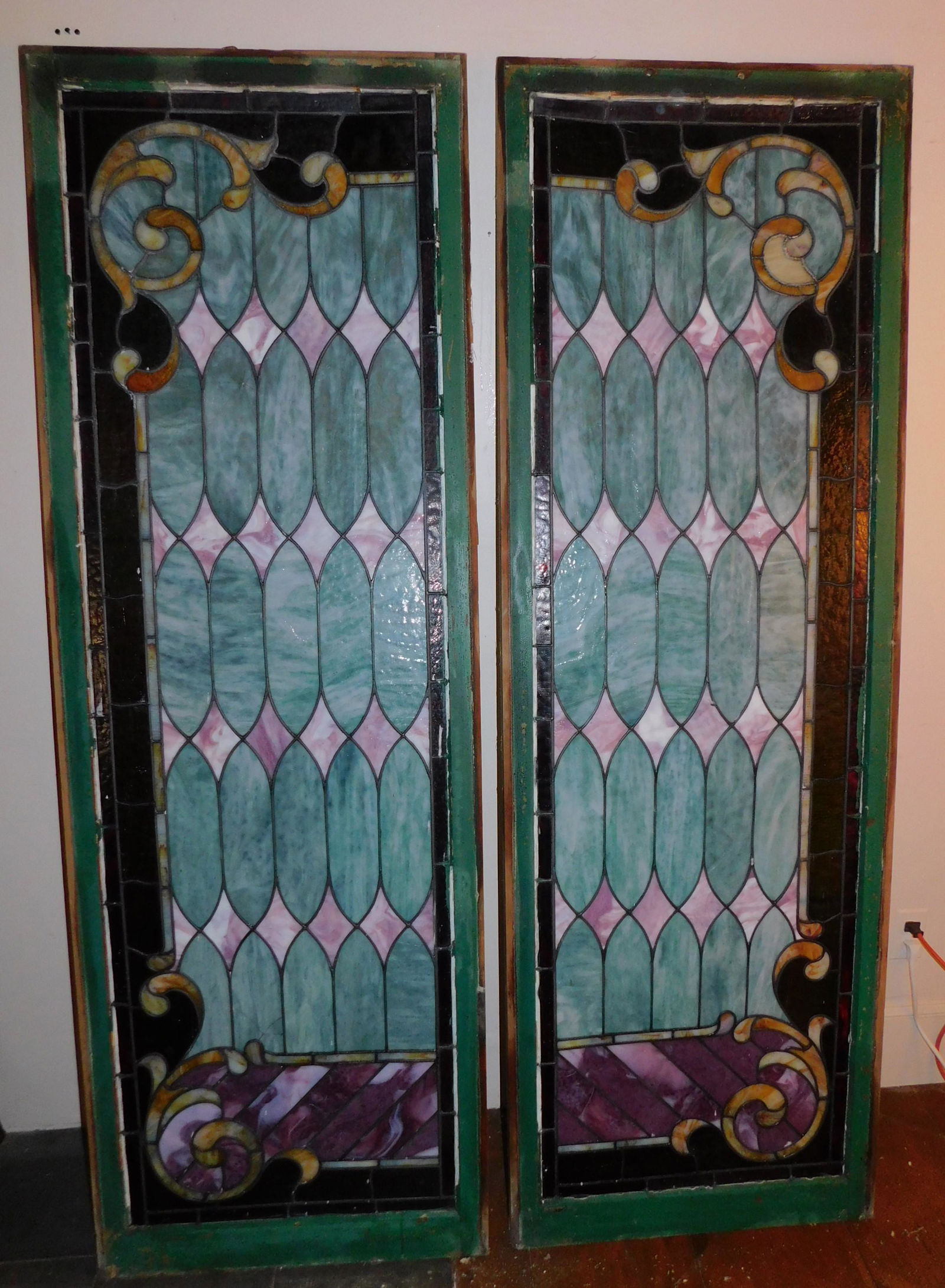 PAIR VICTORIAN LEADED GLASS WINDOWS (1 of 5)