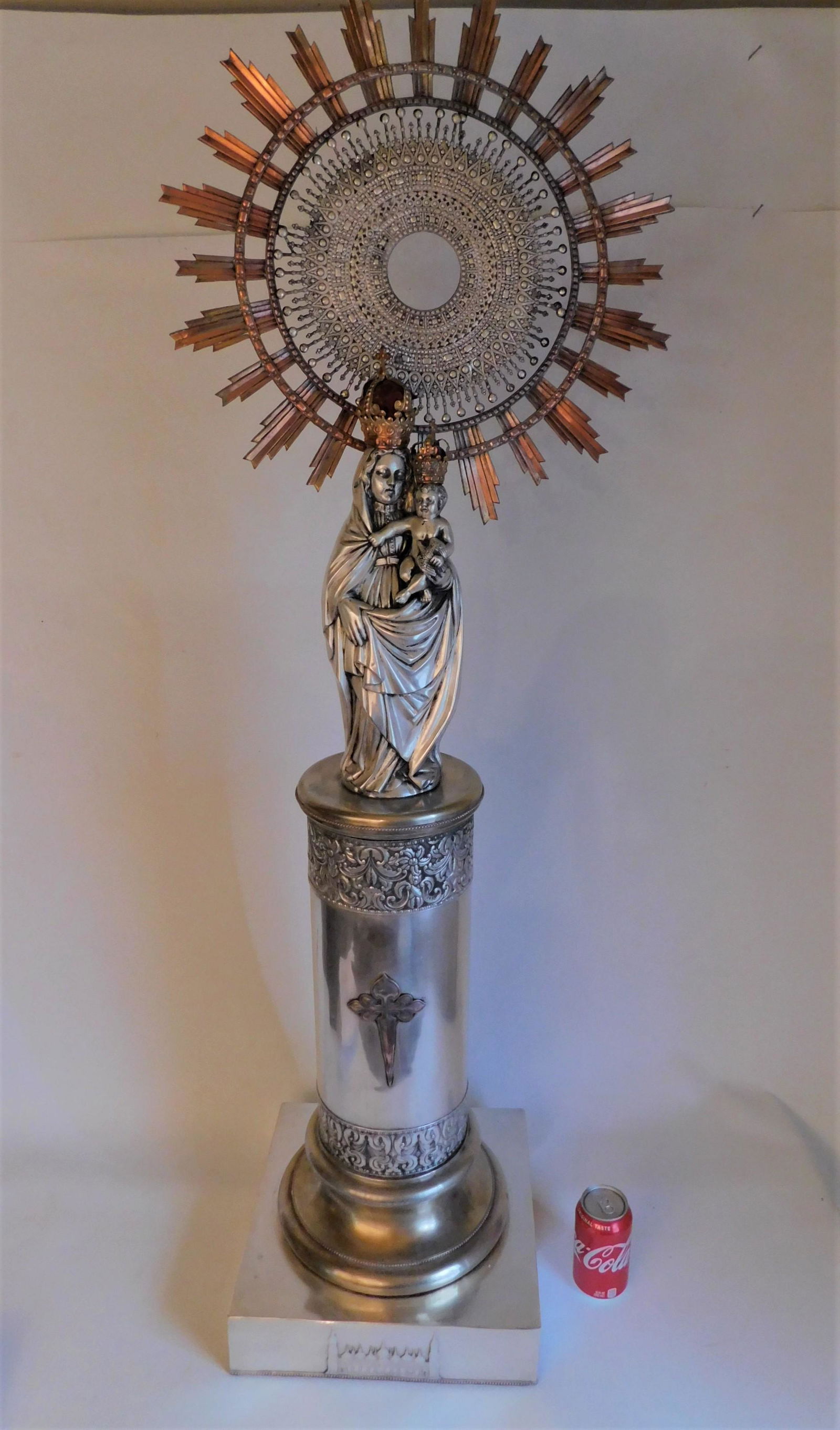 OLD SILVER & GILT MADONNA & CHILD STATUE / MONSTRANCE (1 of 11)