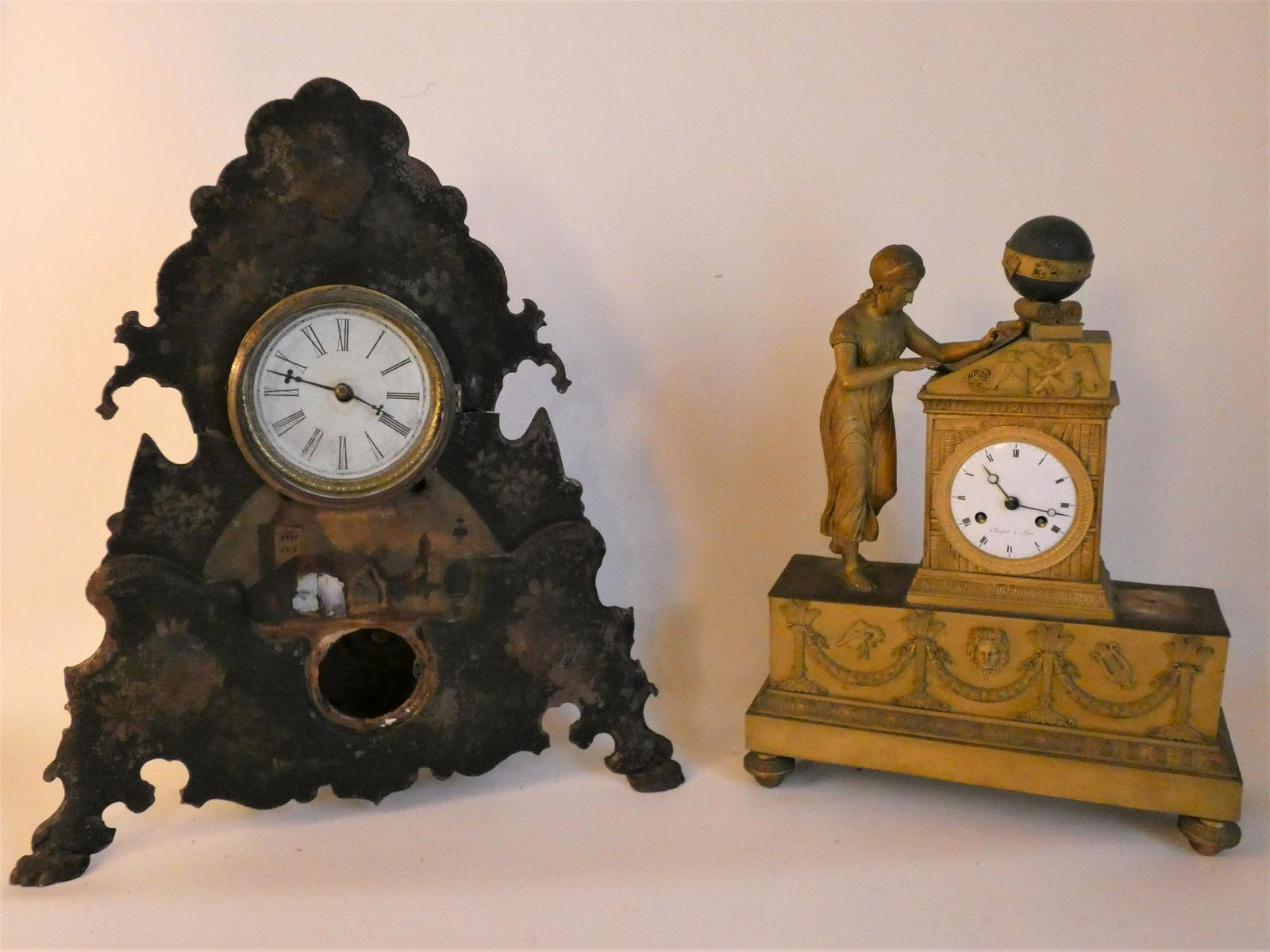 2 ANTIQUE CLOCKS: FRENCH EMPIRE & IRON (1 of 7)
