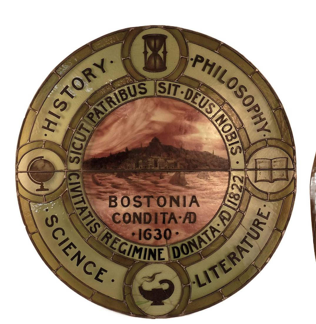 BOSTON CITY SEAL 4 FT LEADED GLASS WINDOW (1 of 5)