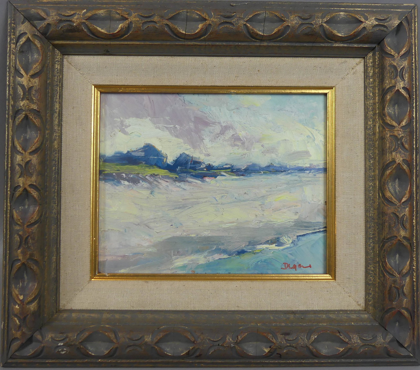 DAVID LAZARUS PAINTING NANTUCKET SEASCAPE: Impressionist oil painting on board of a seascape signed D. Lazarus and titled verso NANTUCKET. 8 X 10 in, framed 14 x 16. (David Lazarus b. 1952 is a well known Nantucket artist)