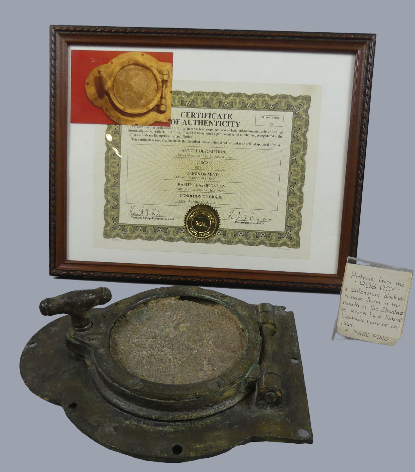 CIVIL WAR PORTHOLE FROM CSS ROB ROY SHIP (1 of 7)