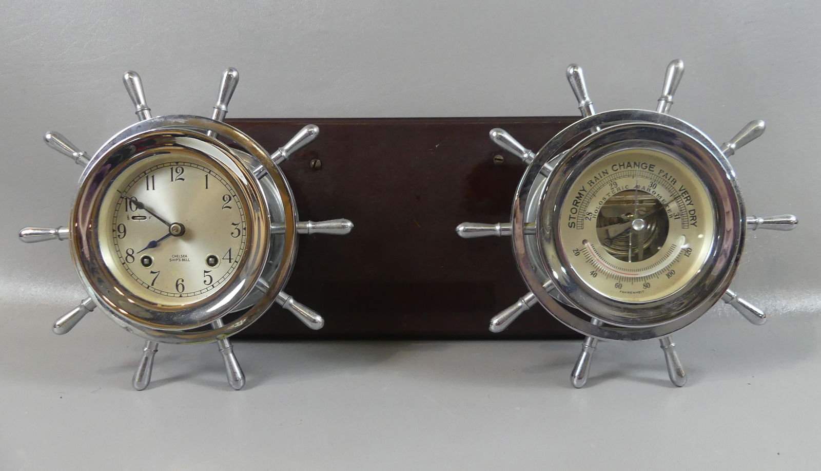 CHELSEA SHIP CLOCK & BAROMETER ON STAND (1 of 4)