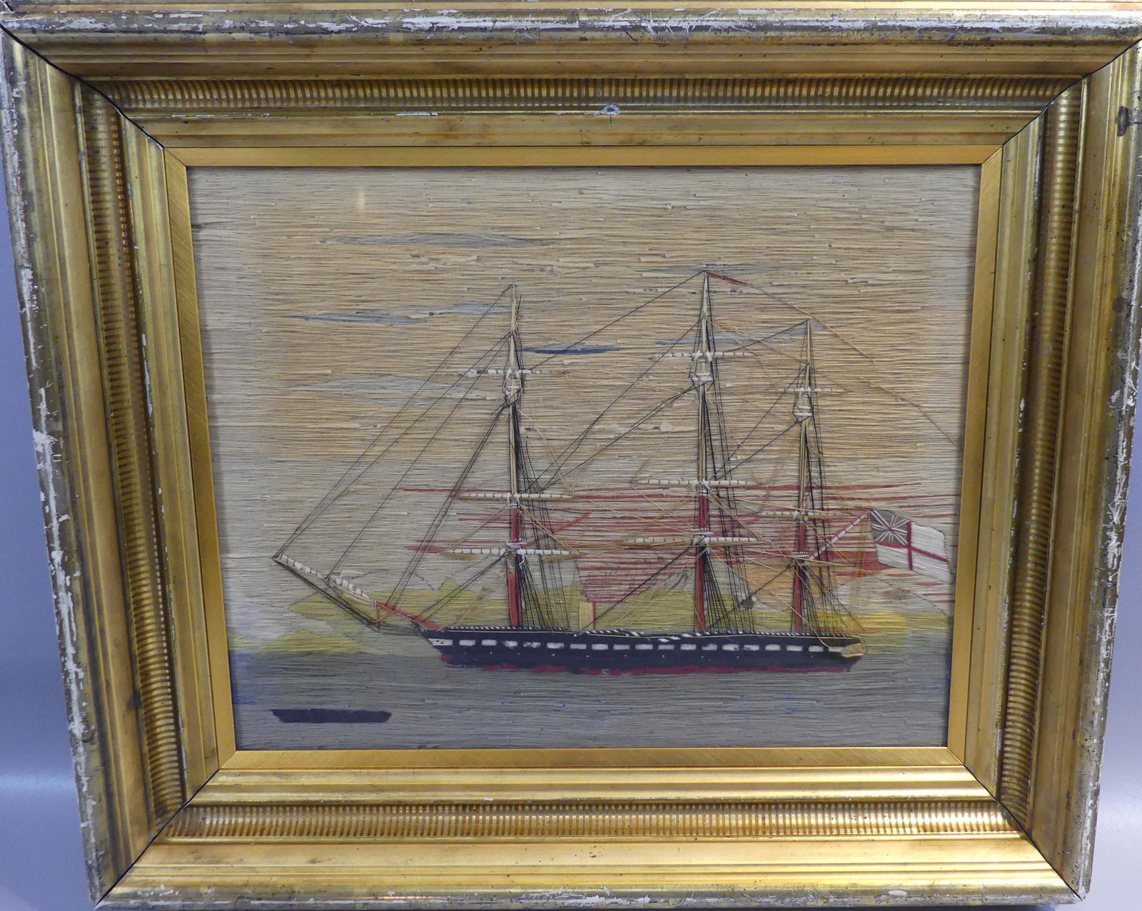 ANTIQUE WOOLWORK SHIP PICTURE (1 of 2)