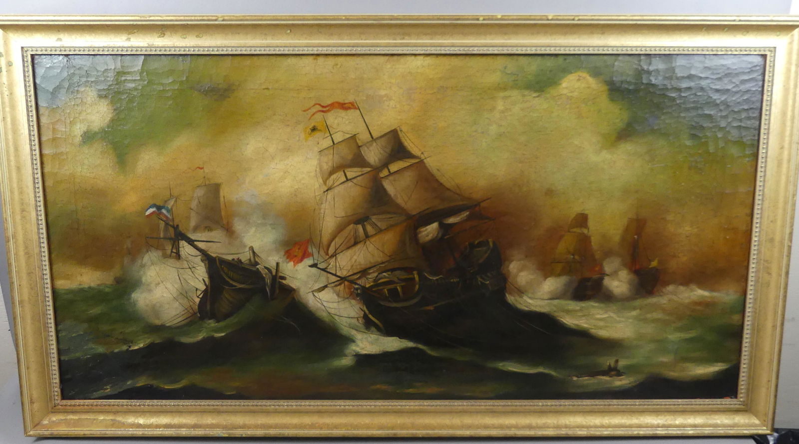 LARGE MARINE SHIP BATTLE PAINTING (1 of 4)