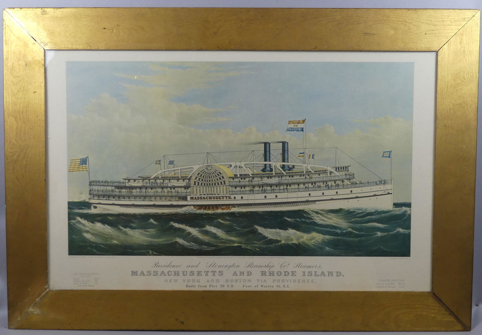 CURRIER & IVES PRINT OF MA & RI STEAMSHIP (1 of 4)