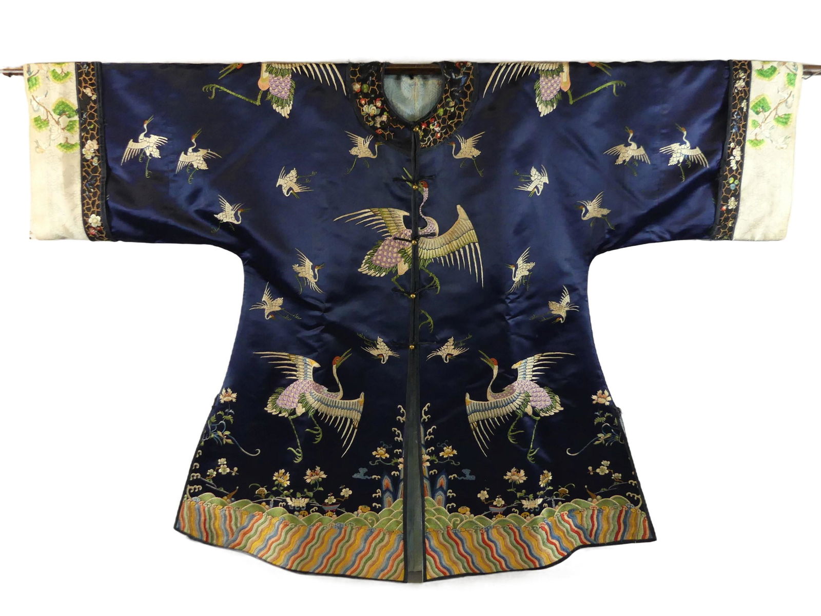 ANTIQUE CHINESE SILK ROBE WITH CRANES (1 of 13)