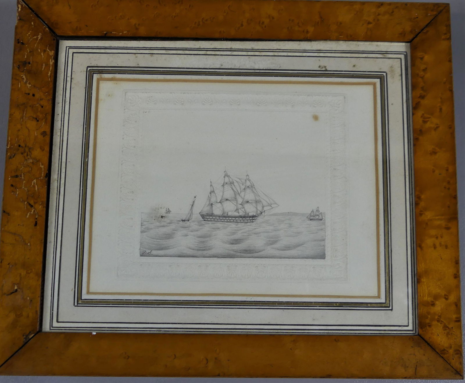ANTIQUE DRAWING OF WARSHIP (1 of 3)