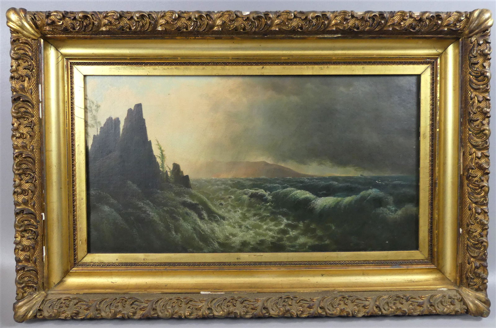 VICTORIAN PAINTING - SHIP IN STORM (1 of 4)