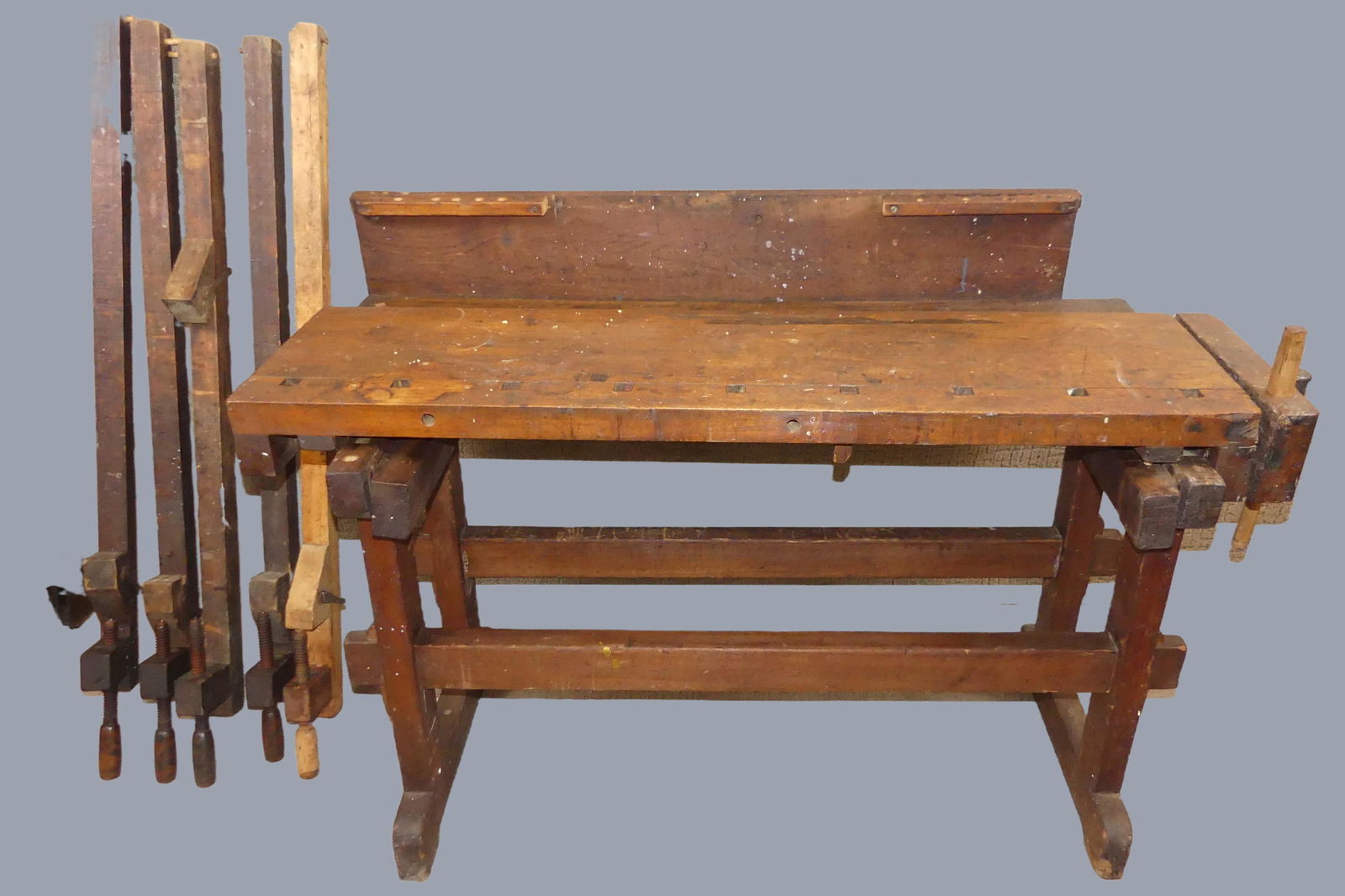 ANTIQUE WORK BENCH & LONG CLAMPS (1 of 4)