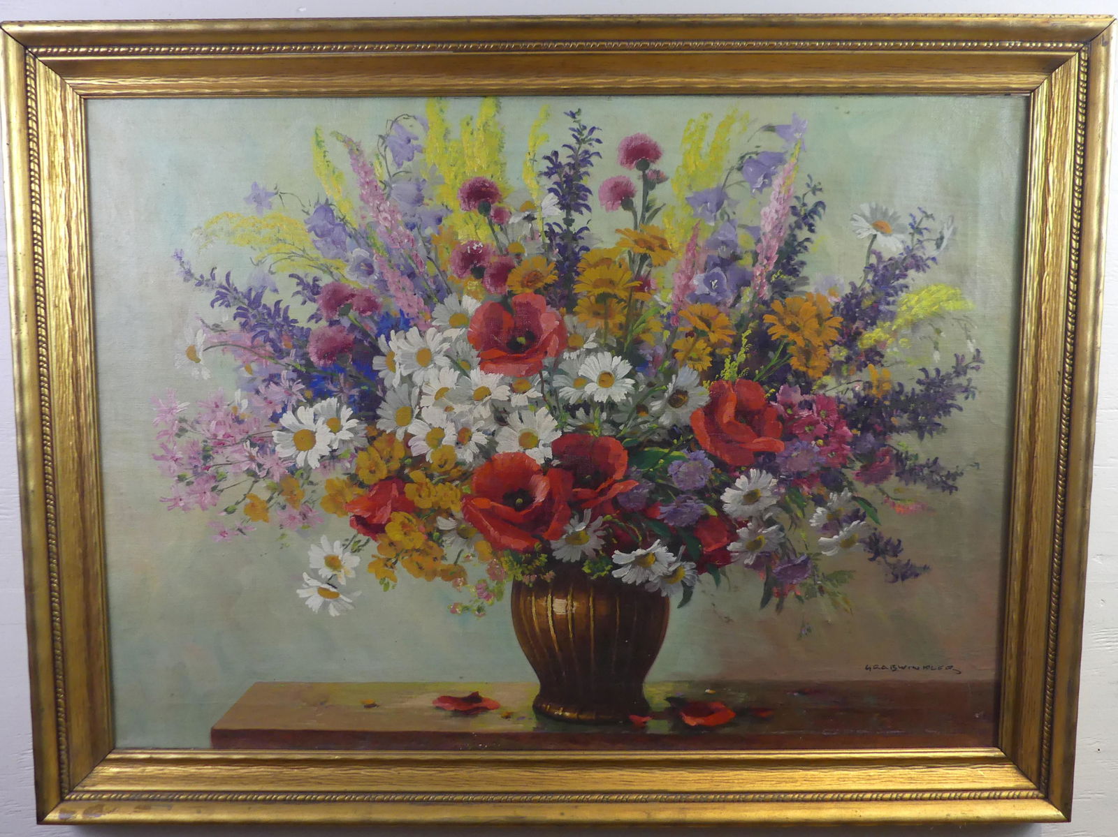 STILL LIFE OIL PAINTING SIGNED GRABWINKLER (1 of 3)