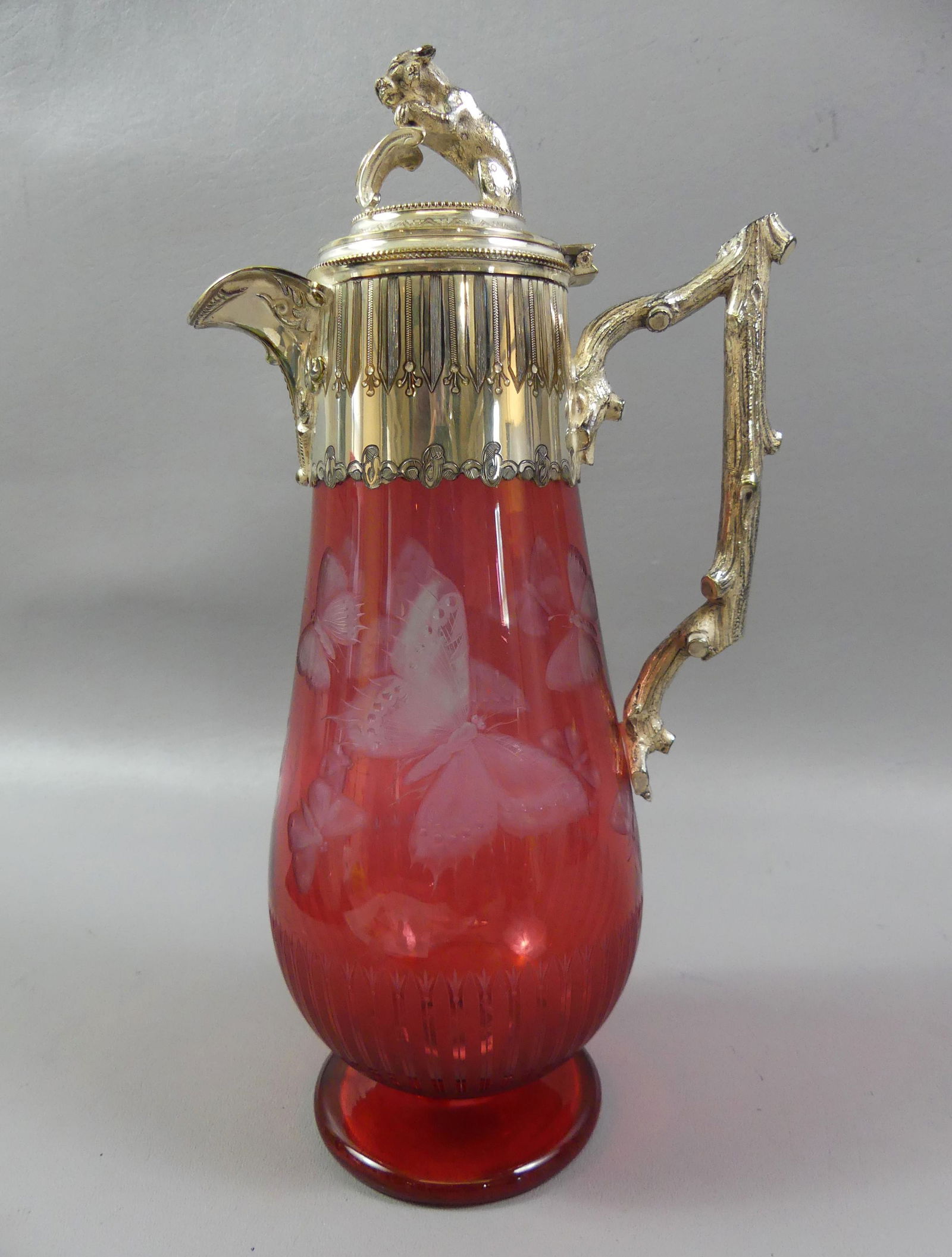 RUBY CUT GLASS & SILVER CLARET JUG (1 of 6)