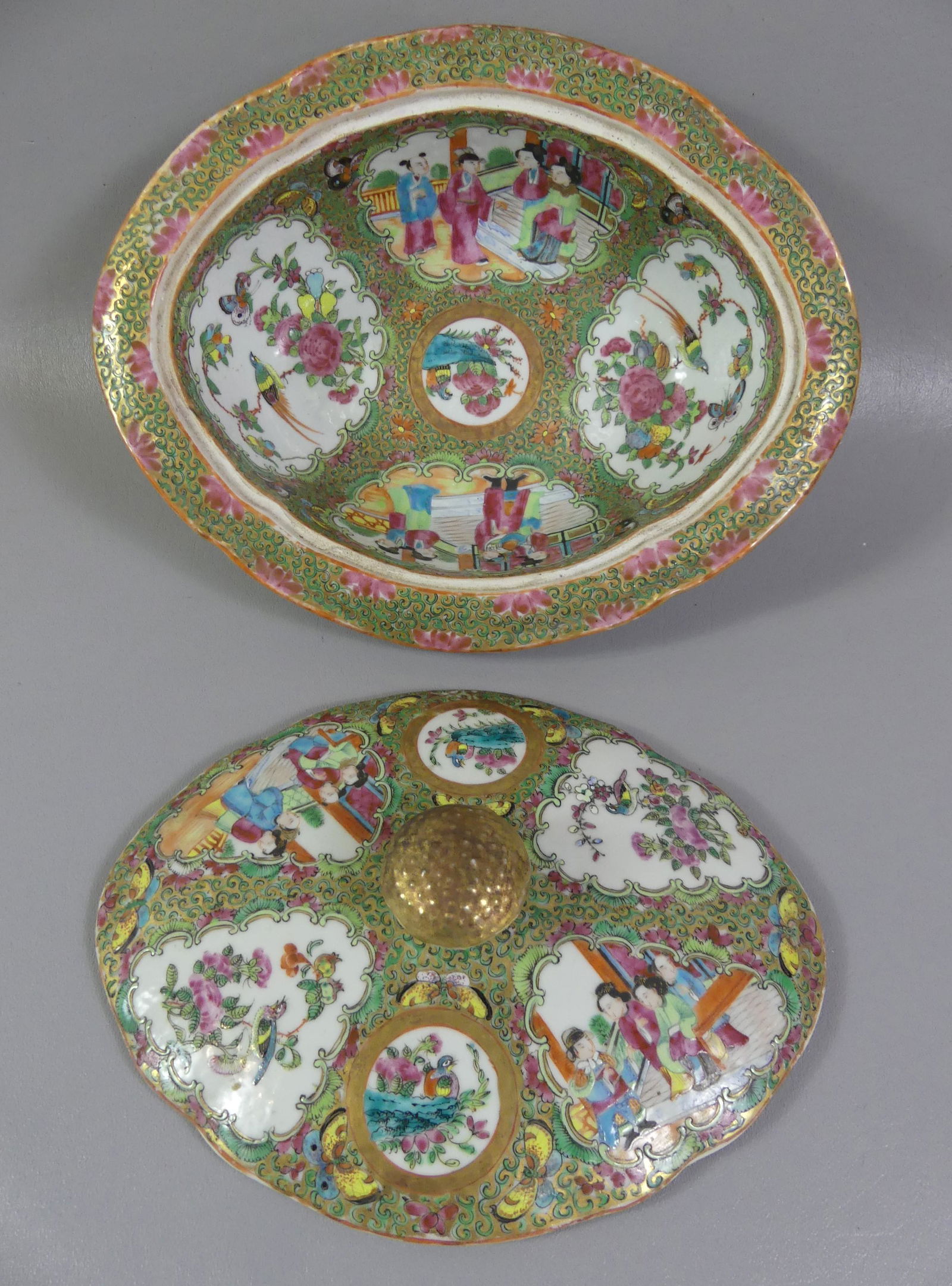 ANTIQUE CHINESE ROSE MEDALLION COVERED BOWL (1 of 3)