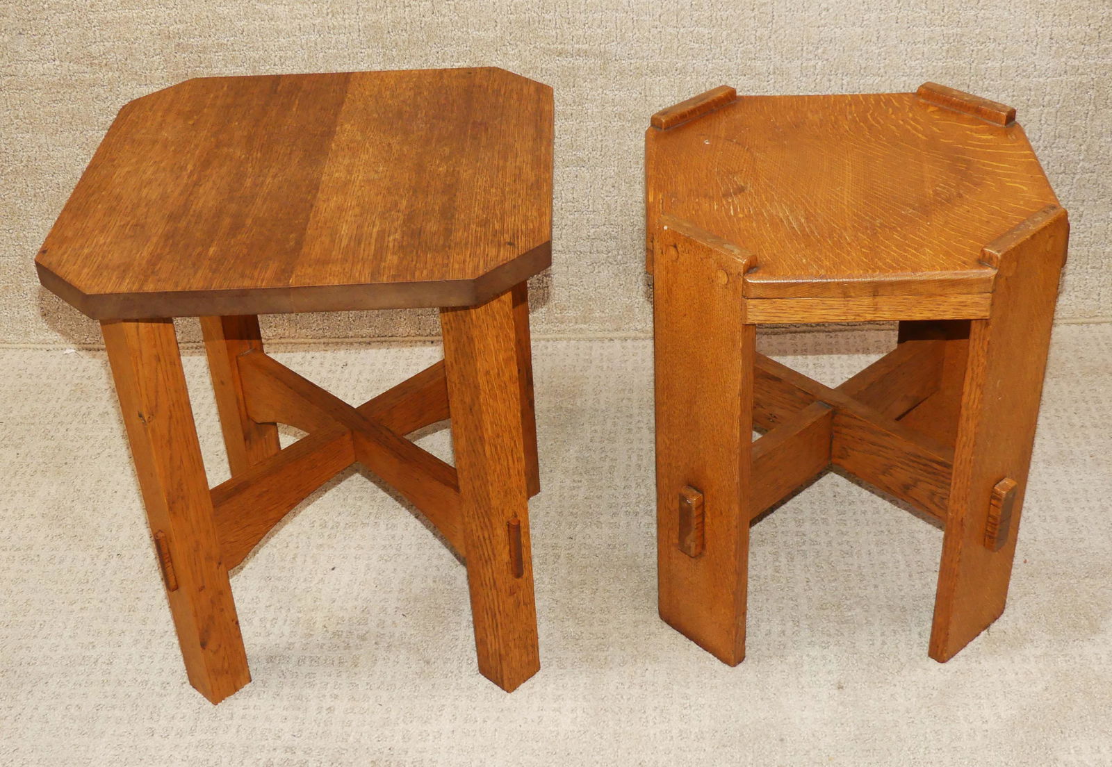 2 OLD OAK A&C TABOURET TABLES (1 of 2)