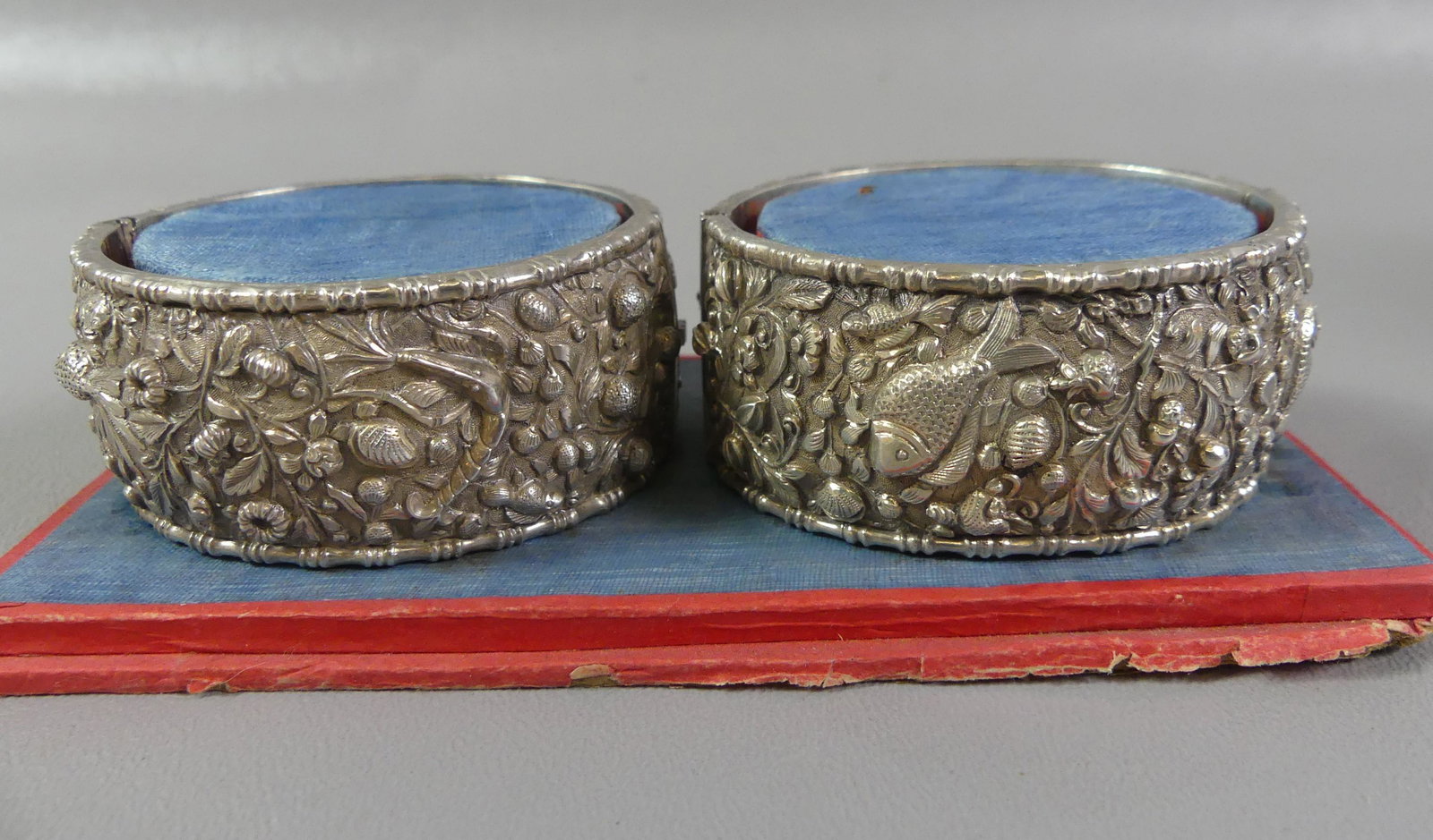 PAIR CHINESE SILVER BRACELETS - SIGNED (1 of 8)