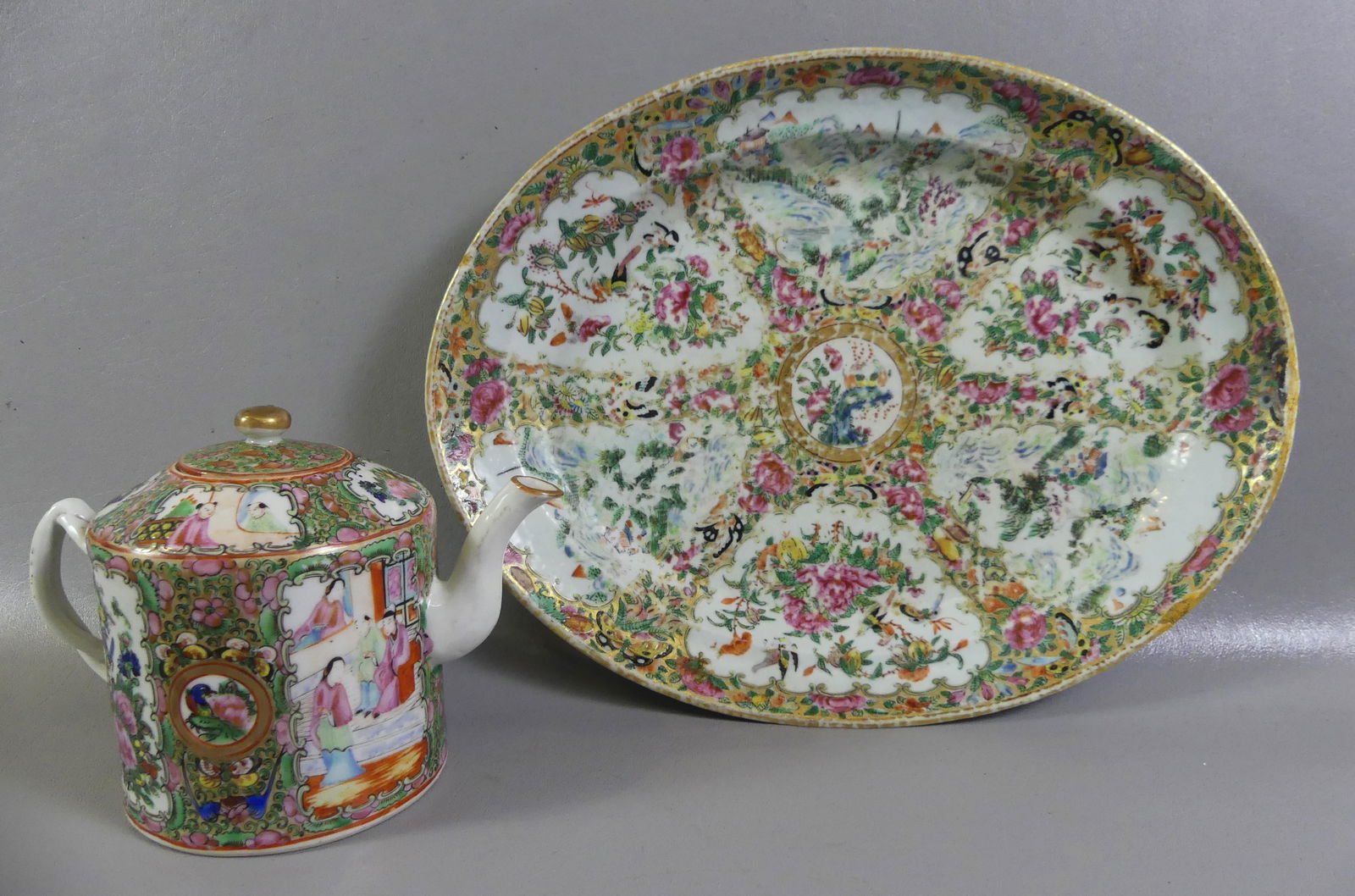 2 CHINESE PIECES: TEAPOT & PLATTER (1 of 2)