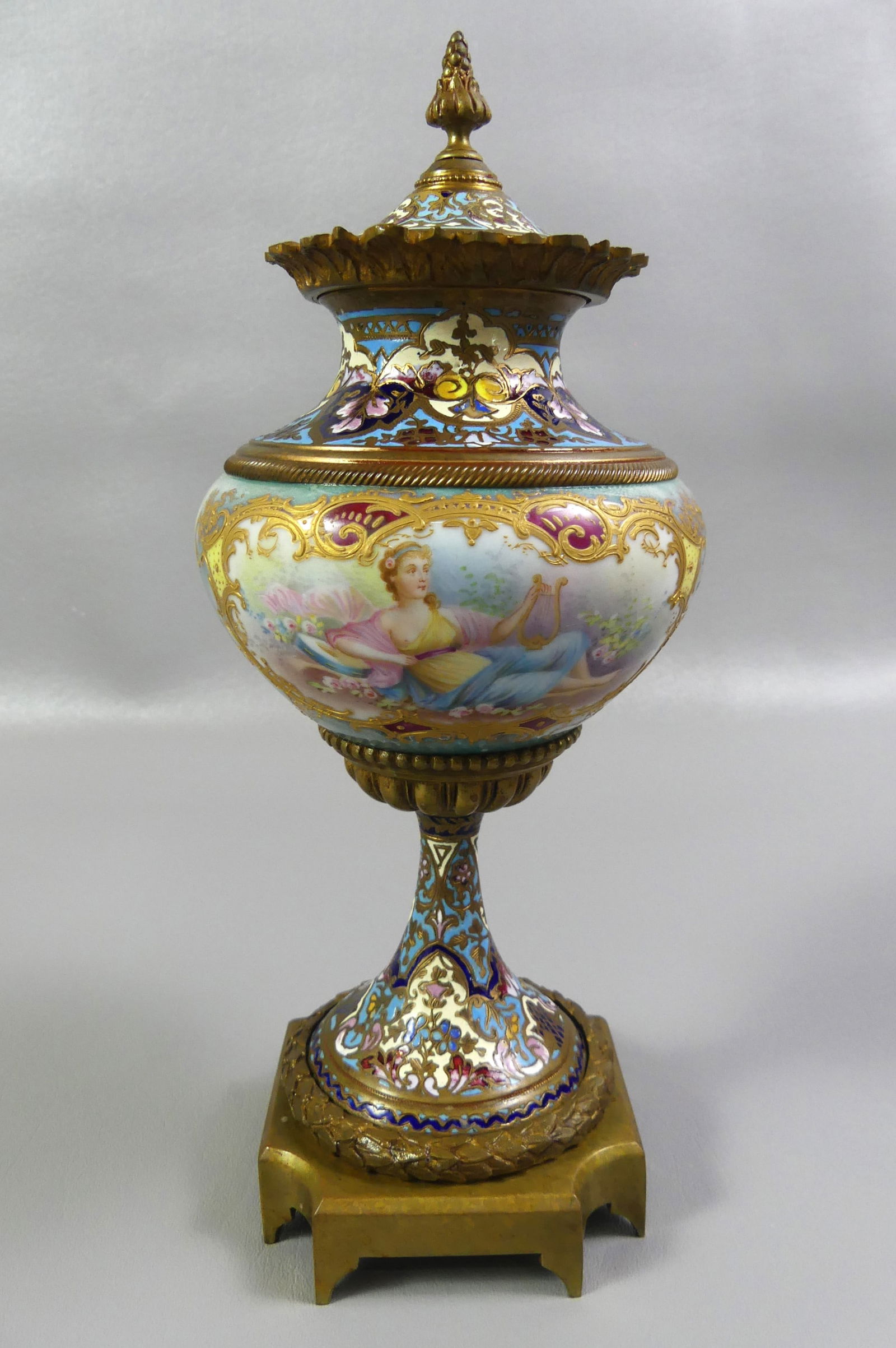FRENCH CHAMPLEVE & PORCELAIN URN (1 of 3)