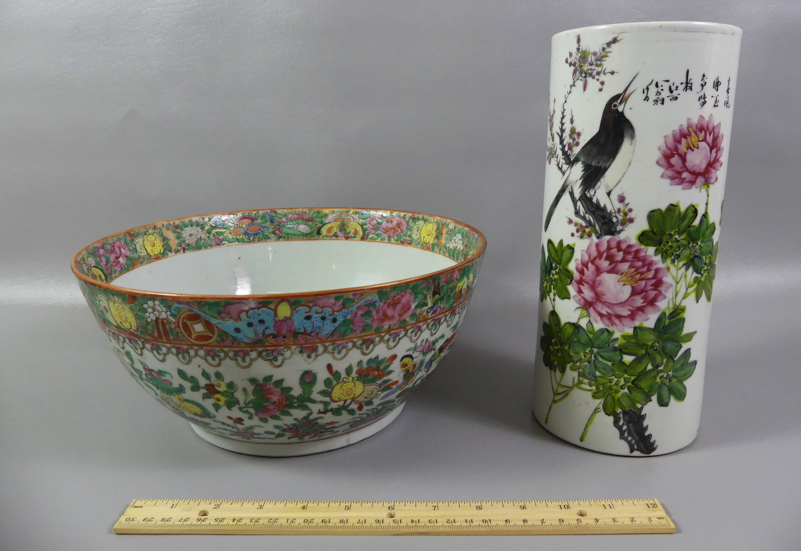 CHINESE ROSE CANTON PUNCHBOWL & HAT STAND (1 of 5)