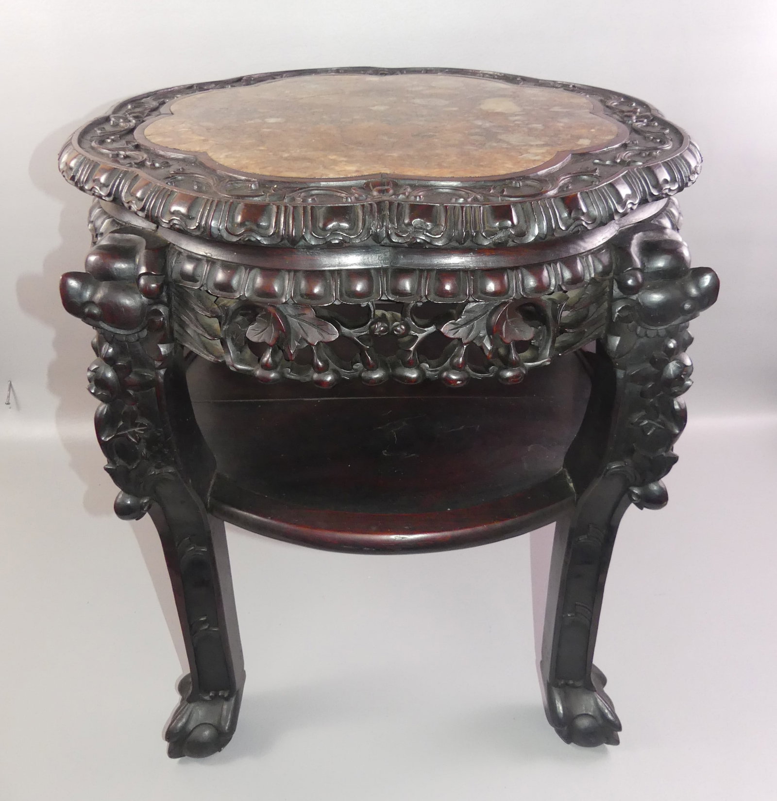 ANTIQUE CARVED CHINESE TABLE - BRECCHIA MARBLE (1 of 5)