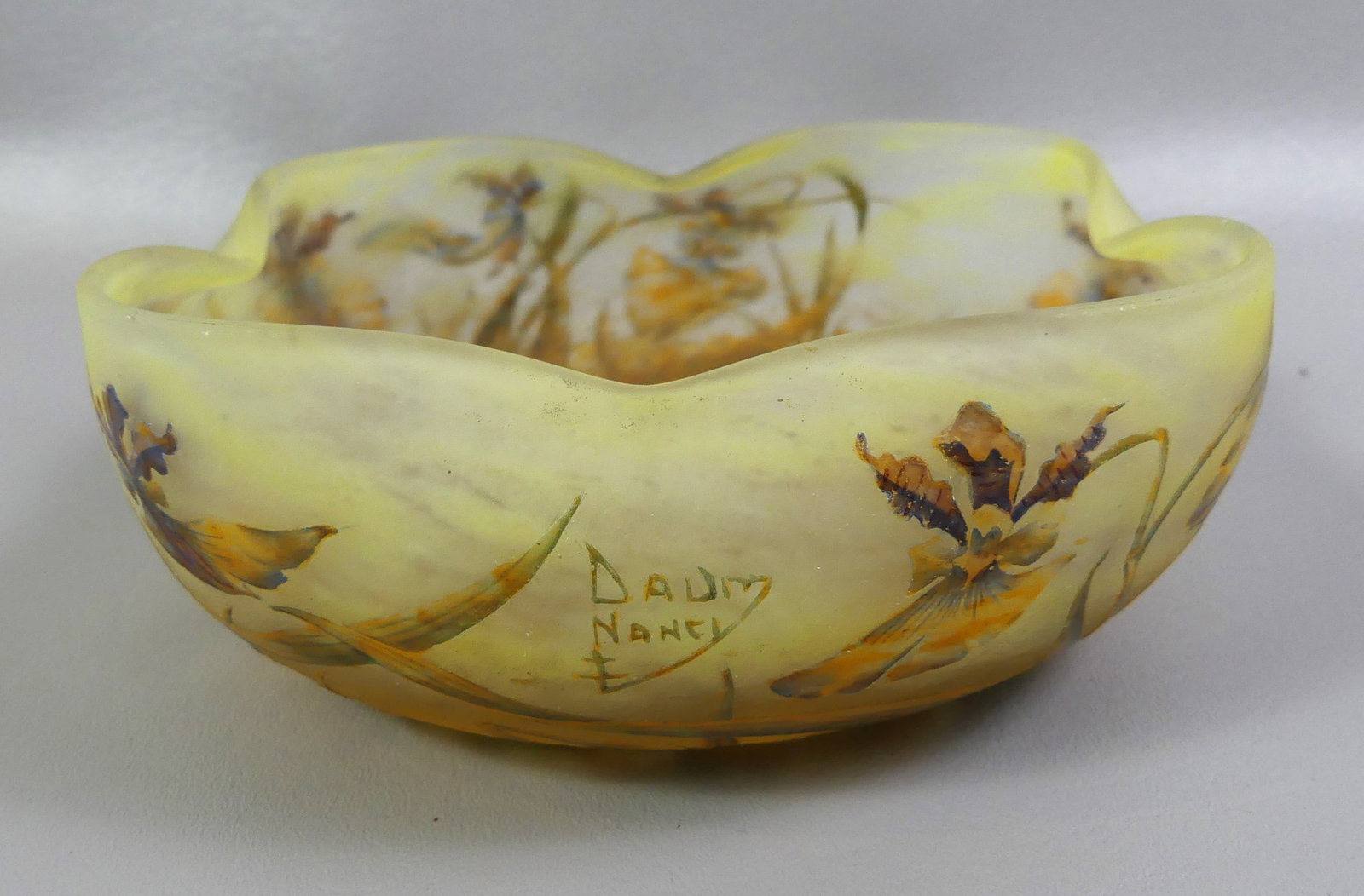 DAUM NANCY CAMEO GLASS BOWL - IRISES (1 of 6)
