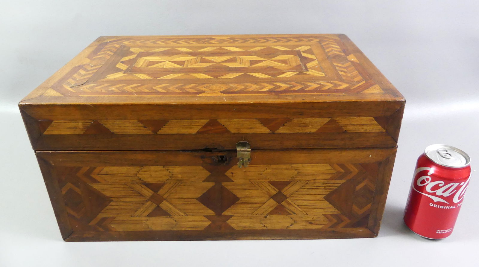ANTIQUE FOLK ART MARQUETRY BOX (1 of 4)