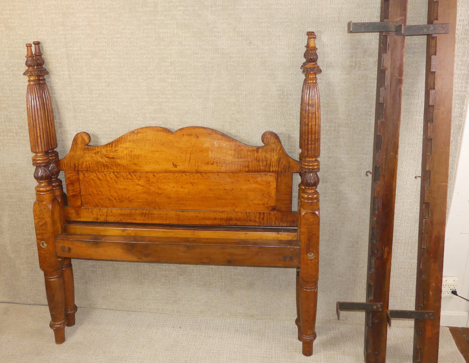 ANTIQUE TIGER MAPLE DOUBLE BED (1 of 3)