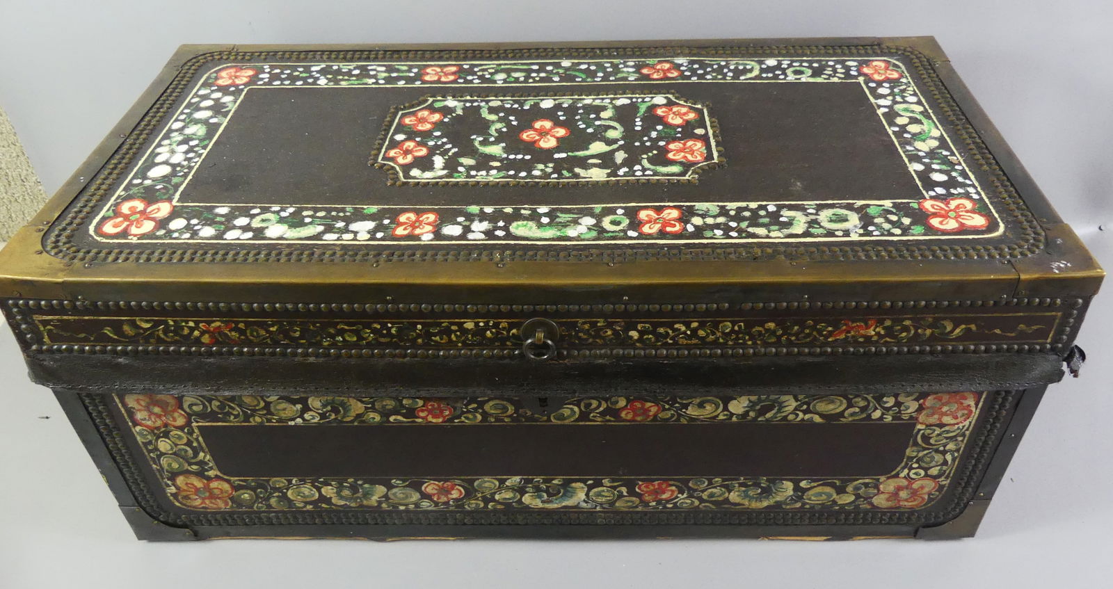 ANTIQUE CAMPHORWOOD PAINTED TRUNK (1 of 3)