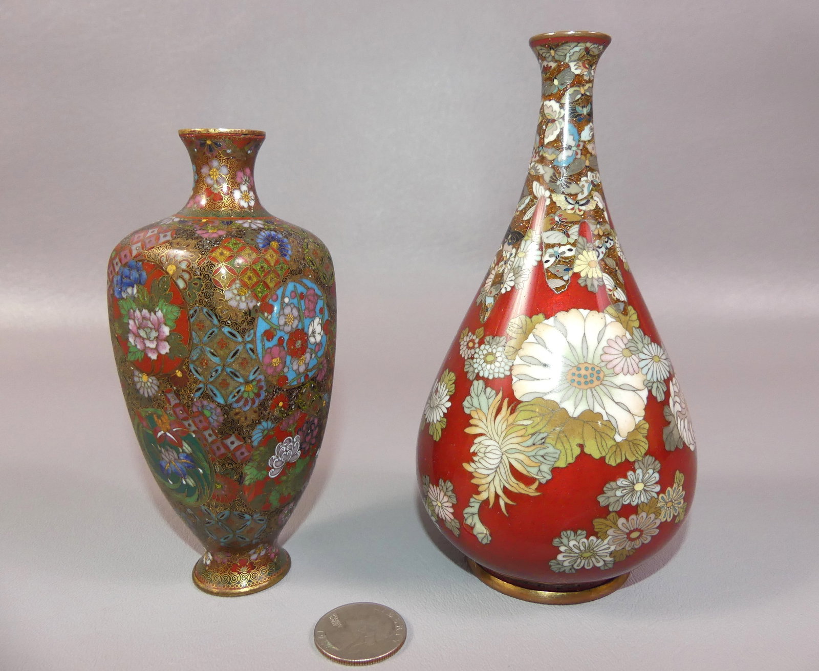 2 FINE JAPANESE CLOISONNE VASES (1 of 6)